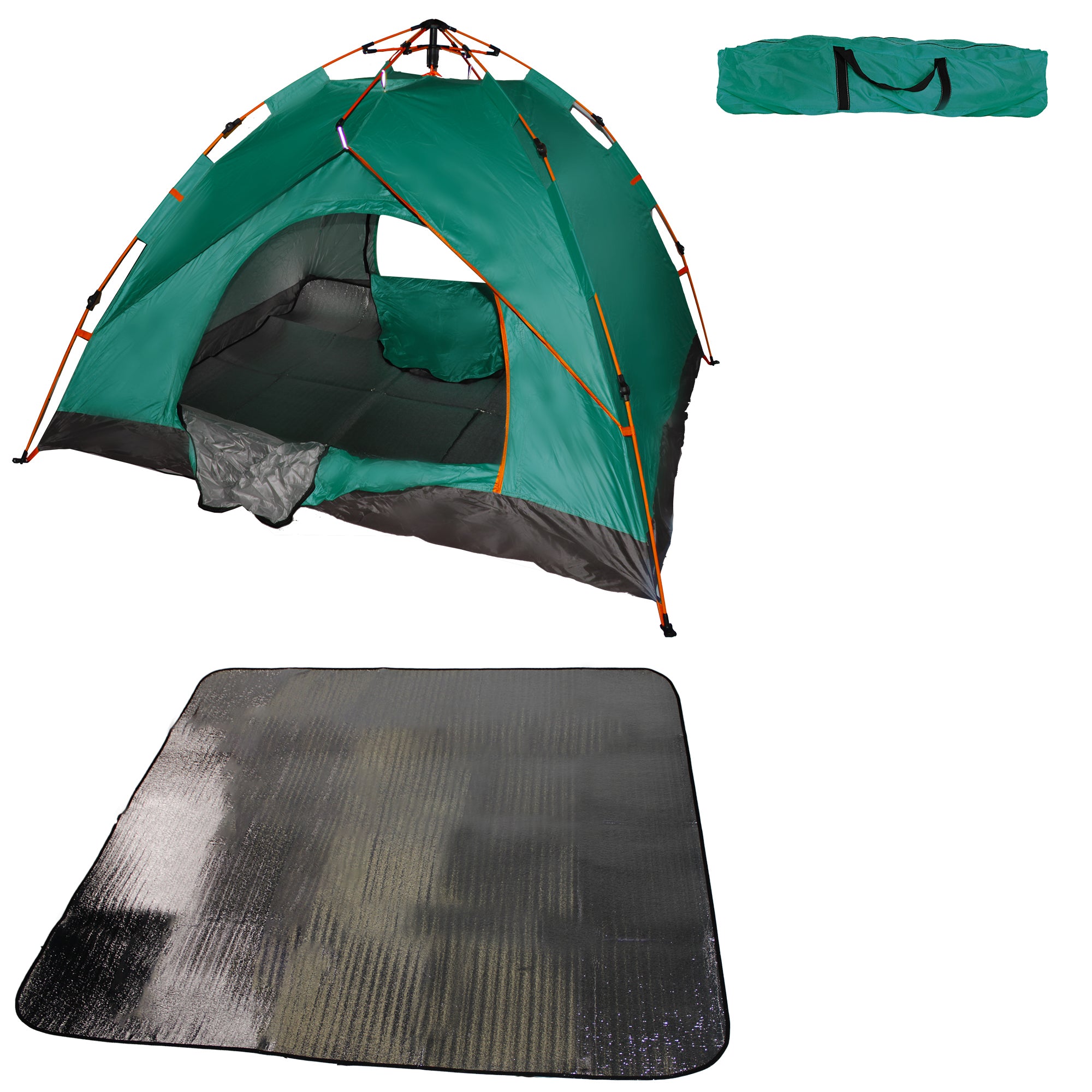 200x200cm Waterproof 3 Man Instant Tent & 190X190cm Foil & Foam Camping Mat