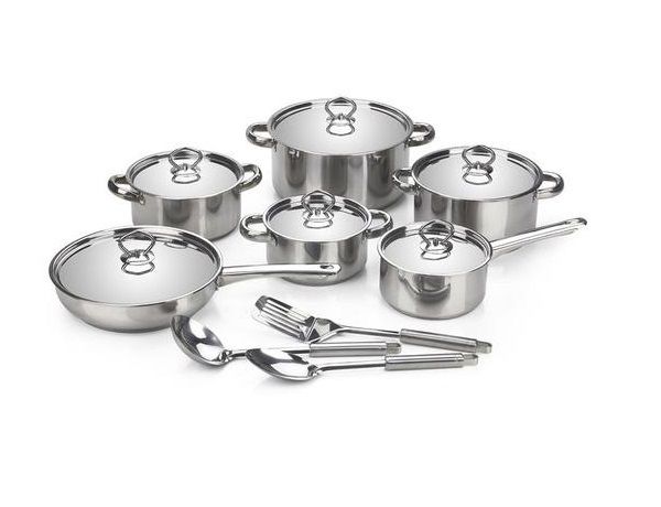 15 Piece Stainless Steel Layered Heavy Bottom Cookware Set -Polished Finish