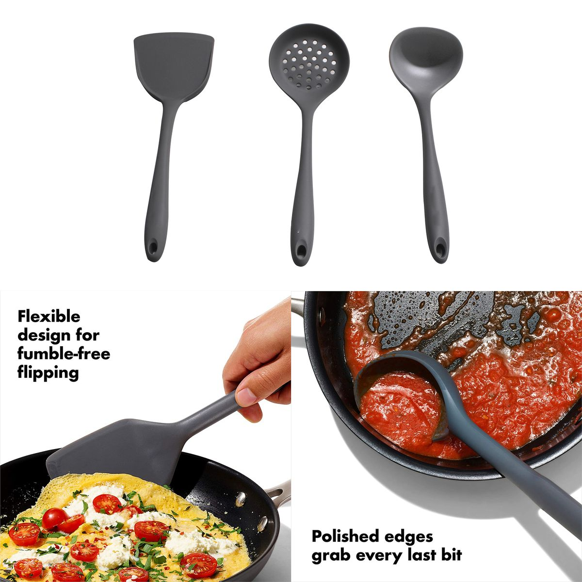 LMA 4 Piece Heavy Duty Silicon Kitchen Utensil Set - Grey