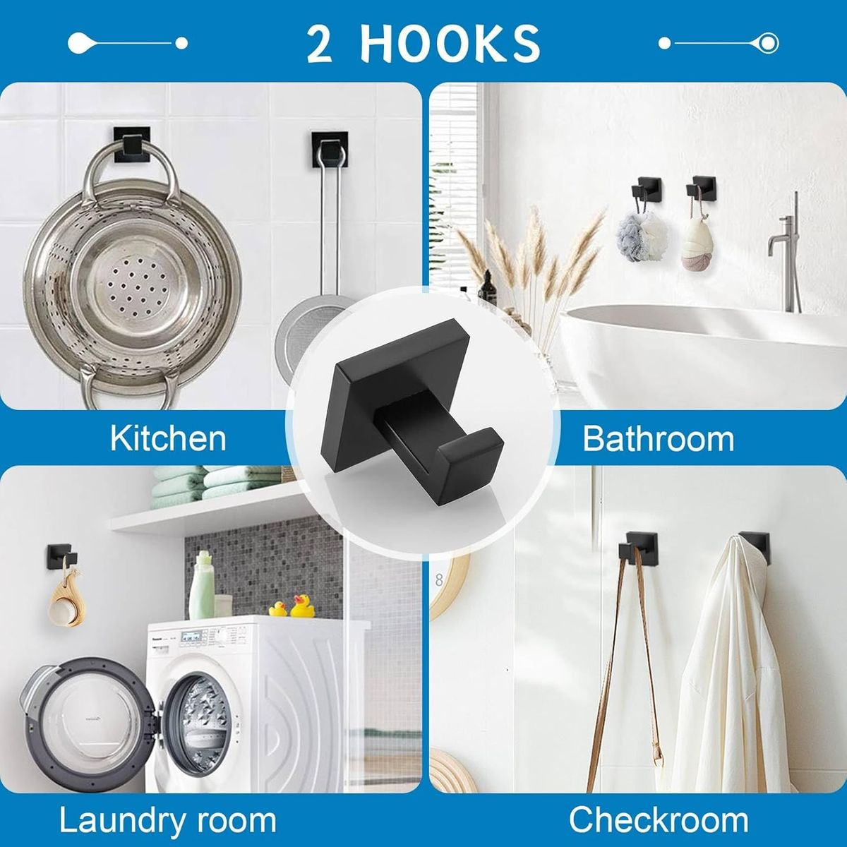 LMA 5 Piece Rectangular Tuber DIY Bathroom Accessories Set with Robe Hooks