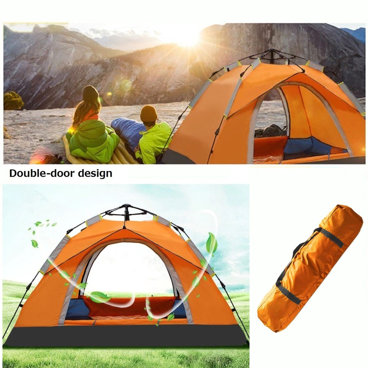 2 Person Waterproof Instant Camping Tent Carry Bag 205 x 130cm ORG BLK