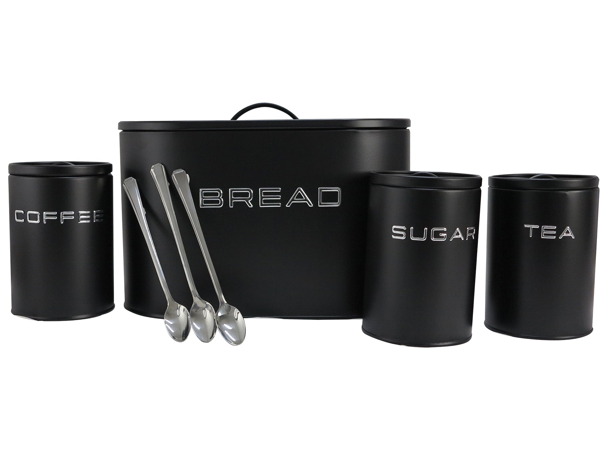 2 Loaf 3D Icon Bread Bin and Canisters with Long Stem Serving Spoons - 7 Piece