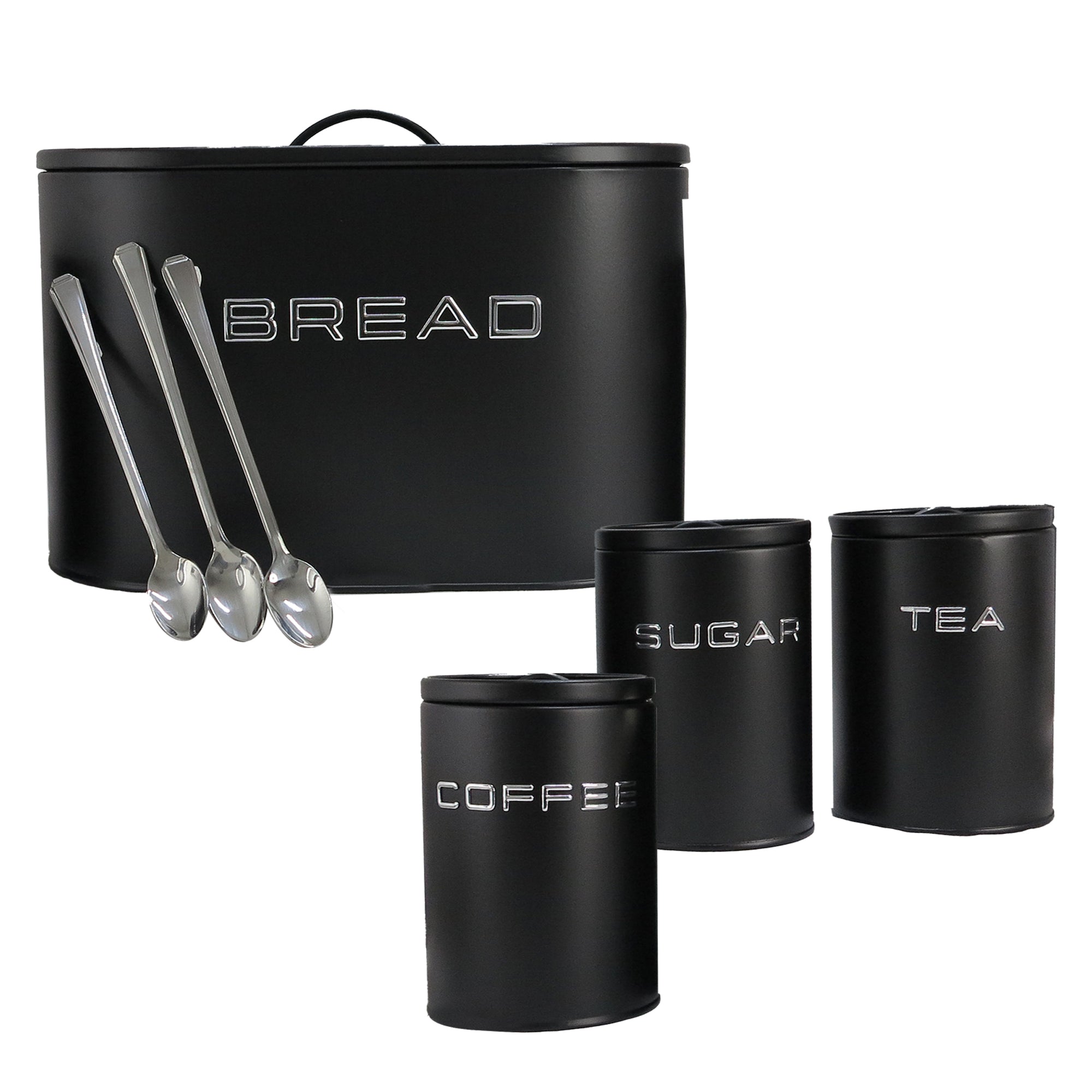 2 Loaf 3D Icon Bread Bin and Canisters with Long Stem Serving Spoons - 7 Piece