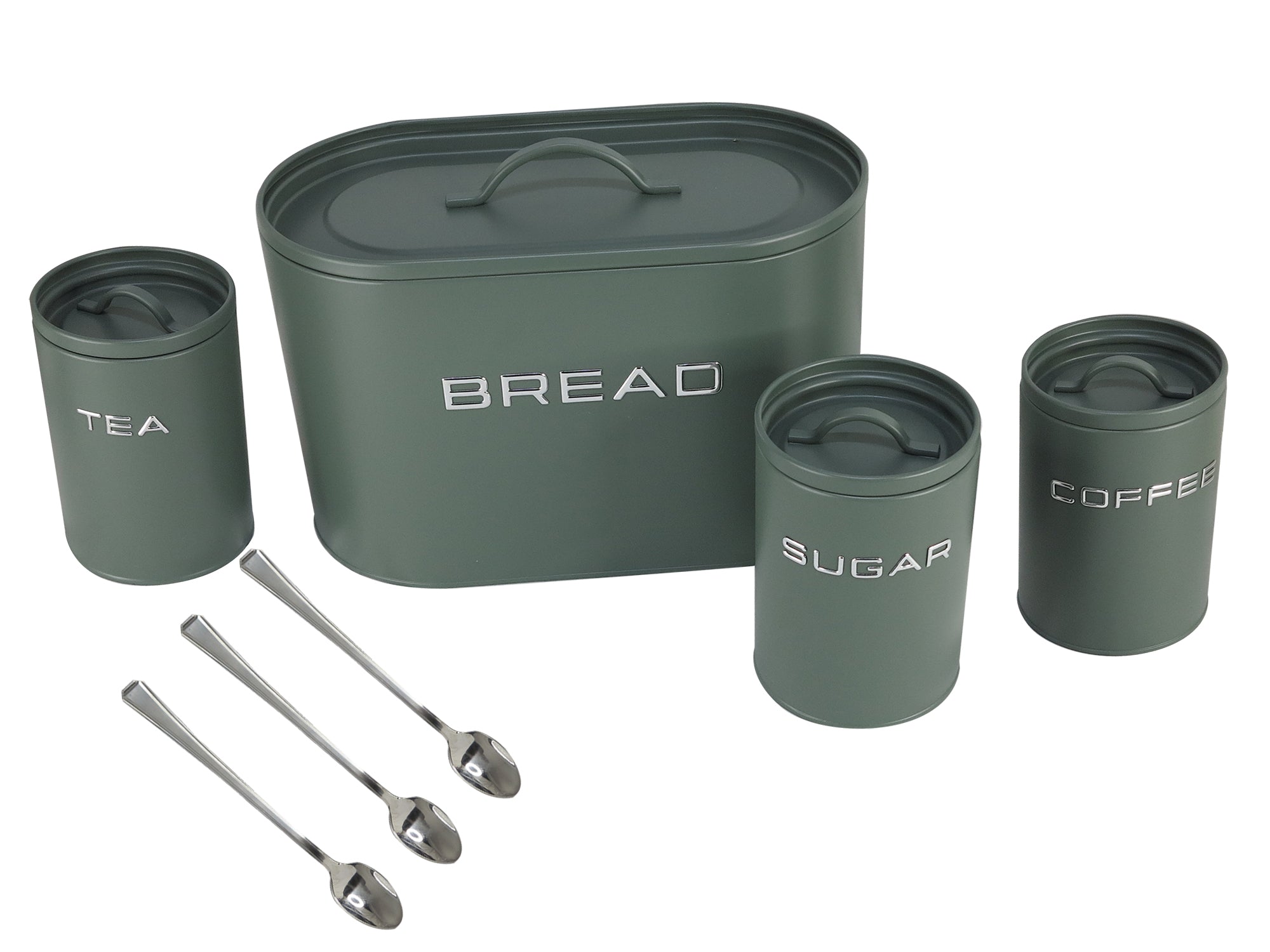 2 Loaf 3D Icon Bread Bin and Canisters with Long Stem Serving Spoons - 7 Piece