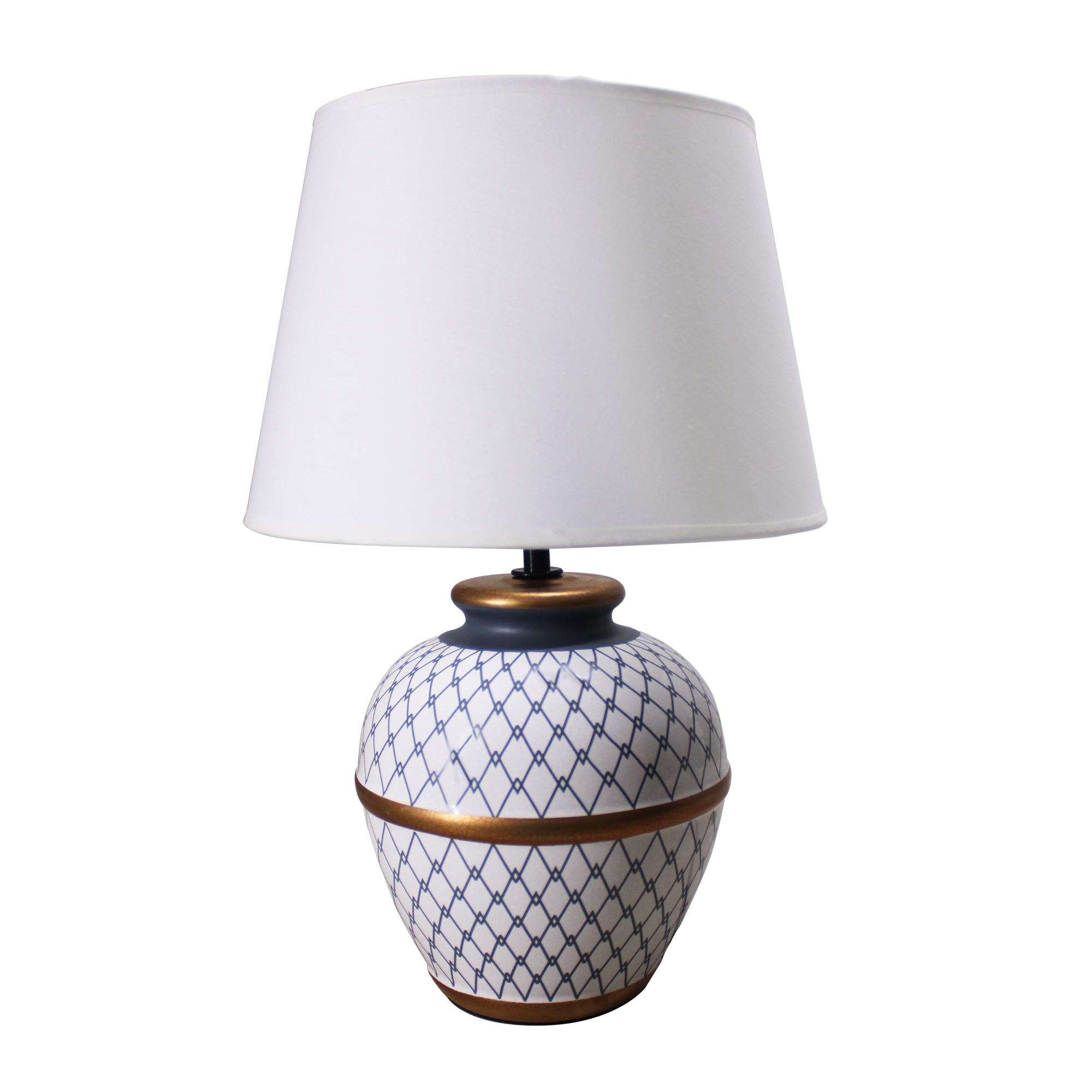 LMA Indigo & White Ceramic Table Lamp with Linen Shade