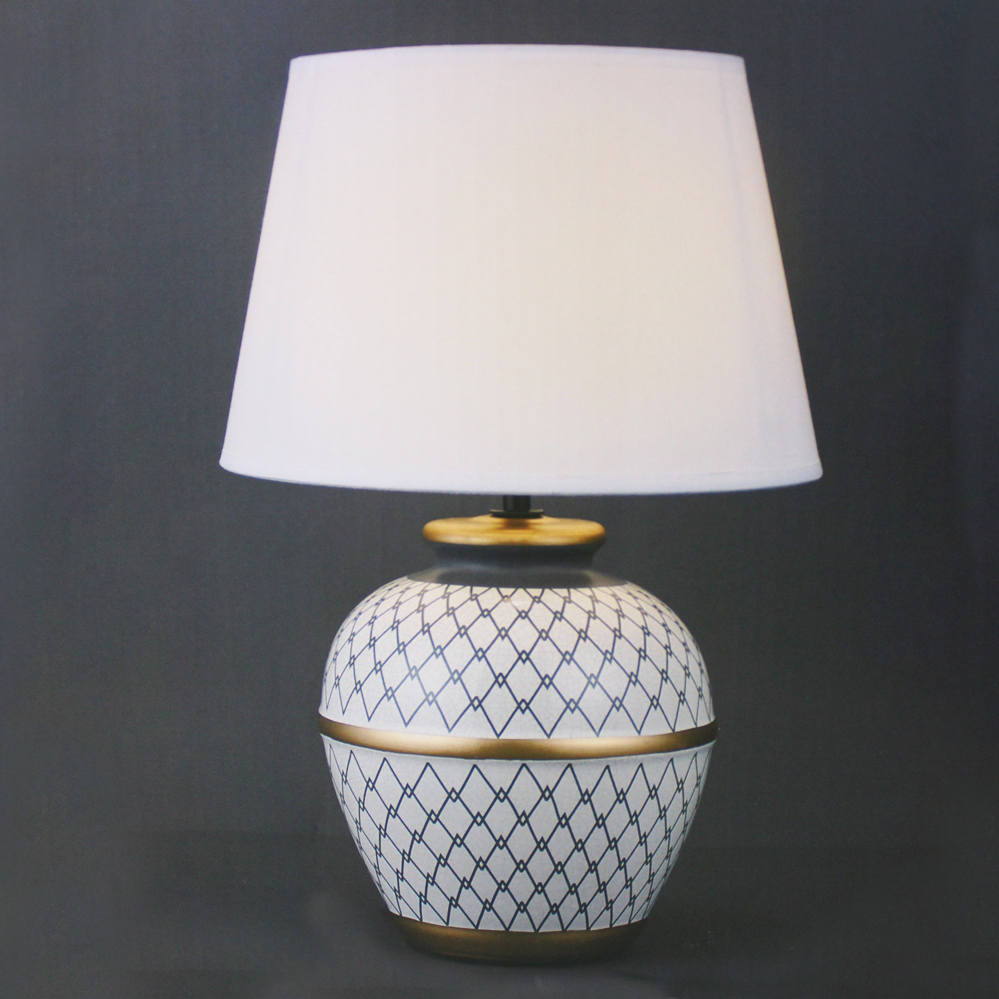 LMA Indigo & White Ceramic Table Lamp with Linen Shade