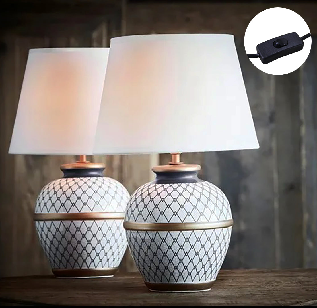 LMA Indigo & White Ceramic Table Lamp with Linen Shade