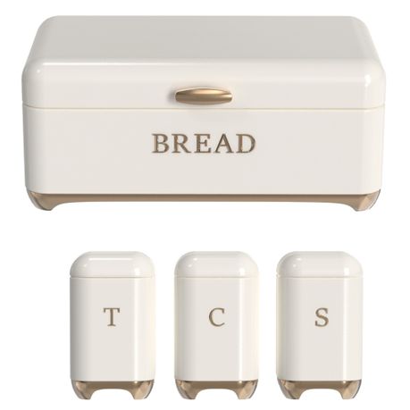 Glossy Retro Stainless Steel Bread Bin & Matching Caniser Set - Hook Handle