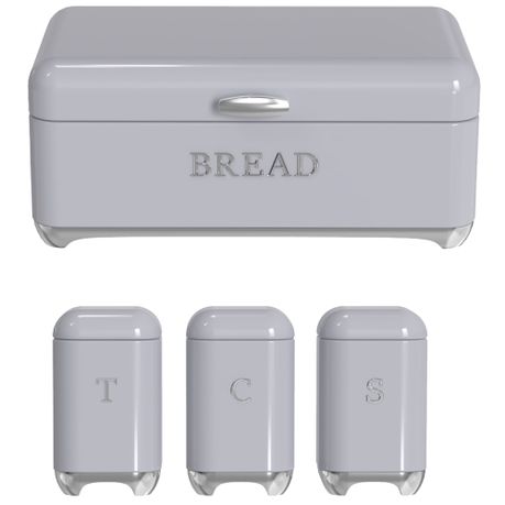 Glossy Retro Stainless Steel Bread Bin & Matching Caniser Set - Hook Handle