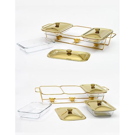 Triplet Chafing Dish 3 X1.5l Dishes With Warmer Gold-Crockery Centre