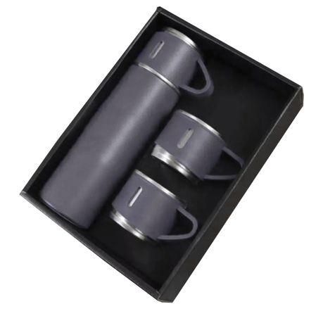 350ml Stainless Steel Double Wall Vacuum Flask & 3 x 125ml Cups with Gift Box