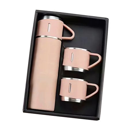 350ml Stainless Steel Double Wall Vacuum Flask & 3 x 125ml Cups with Gift Box