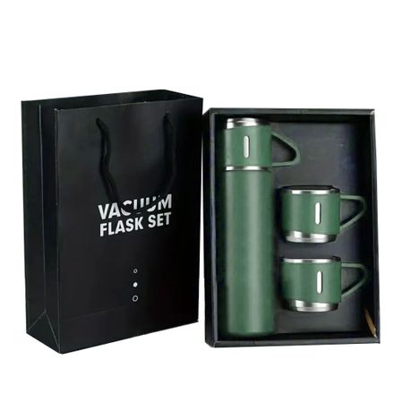 350ml Stainless Steel Double Wall Vacuum Flask & 3 x 125ml Cups with Gift Box