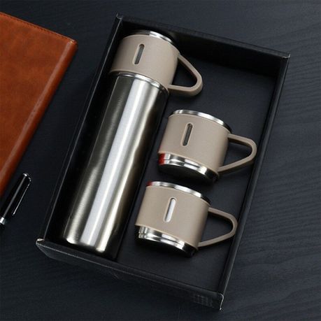 350ml Stainless Steel Double Wall Vacuum Flask & 3 x 125ml Cups with Gift Box