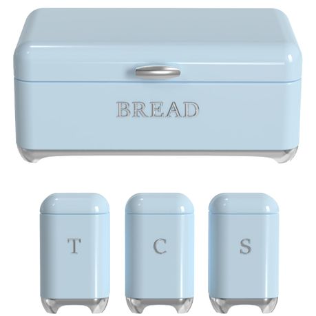 Glossy Retro Stainless Steel Bread Bin & Matching Caniser Set - Hook Handle