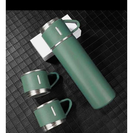 350ml Stainless Steel Double Wall Vacuum Flask & 3 x 125ml Cups with Gift Box