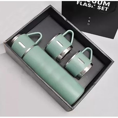 350ml Stainless Steel Double Wall Vacuum Flask & 3 x 125ml Cups with Gift Box