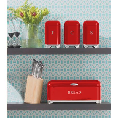 Glossy Retro Stainless Steel Bread Bin & Matching Caniser Set - Hook Handle