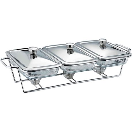 Triplet Chafing Dish 3 X1.5l Dishes With Warmer Gold-Crockery Centre