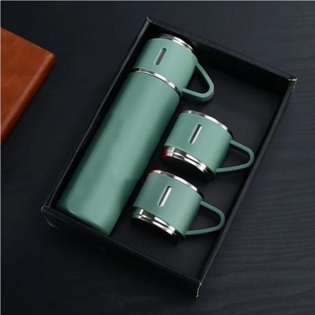 350ml Stainless Steel Double Wall Vacuum Flask & 3 x 125ml Cups with Gift Box