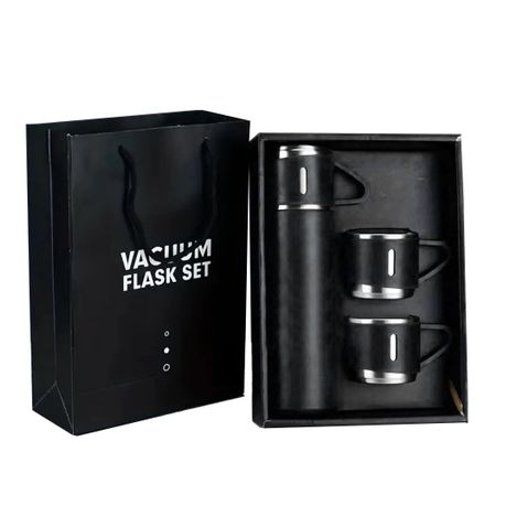 350ml Stainless Steel Double Wall Vacuum Flask & 3 x 125ml Cups with Gift Box