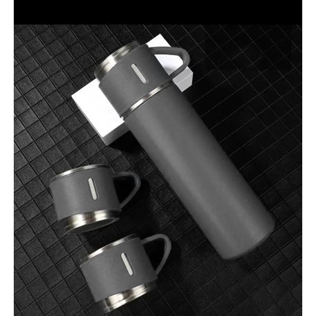 350ml Stainless Steel Double Wall Vacuum Flask & 3 x 125ml Cups with Gift Box