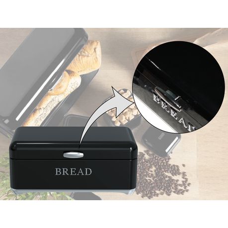 Glossy Retro Stainless Steel Bread Bin & Matching Caniser Set - Hook Handle