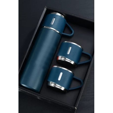 350ml Stainless Steel Double Wall Vacuum Flask & 3 x 125ml Cups with Gift Box