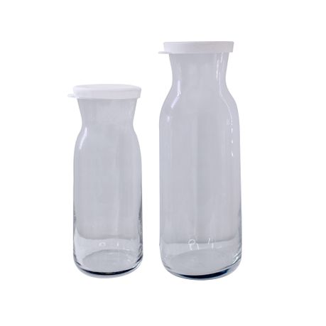 Set of 2 Glass Refrigerator Bottles with Silicon Stoppers - 1L & 500ml