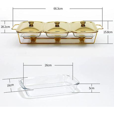 Triplet Chafing Dish 3 X1.5l Dishes With Warmer Gold-Crockery Centre