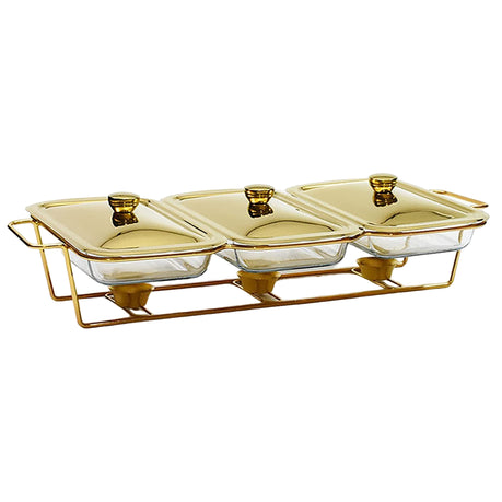 Triplet Chafing Dish 3 X1.5l Dishes With Warmer Gold-Crockery Centre