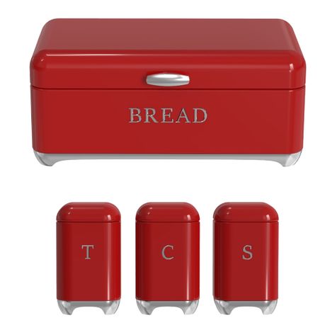 Glossy Retro Stainless Steel Bread Bin & Matching Caniser Set - Hook Handle