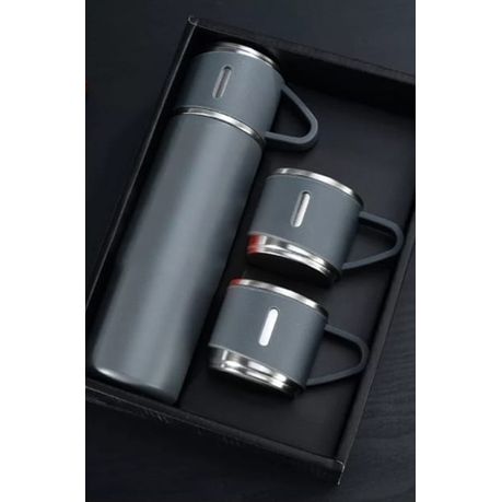 350ml Stainless Steel Double Wall Vacuum Flask & 3 x 125ml Cups with Gift Box