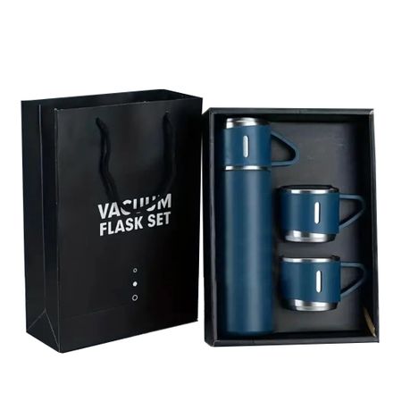 350ml Stainless Steel Double Wall Vacuum Flask & 3 x 125ml Cups with Gift Box