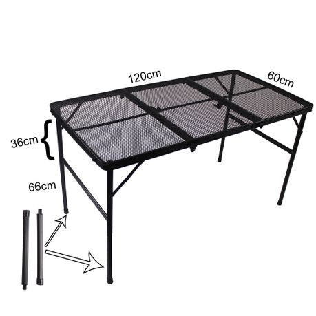 120x60x66cm Adjustable Outdoor Mesh Top Metal Folding Table FX7090