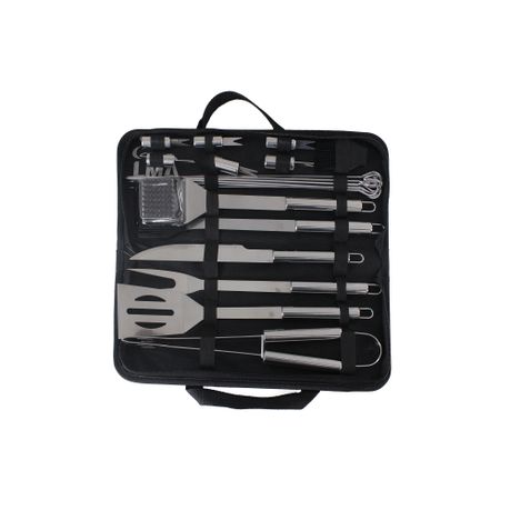 LMA Stainless Steel 21 Piece Braai Utensil w Skewers & Basting Brushes Bag