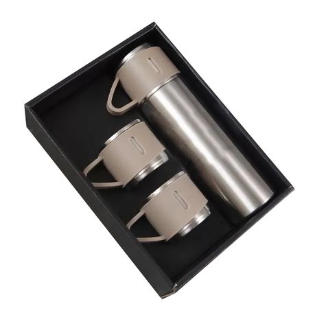 350ml Stainless Steel Double Wall Vacuum Flask & 3 x 125ml Cups with Gift Box