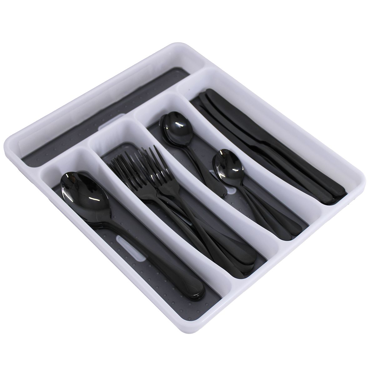 LMA 25 Piece Stainless Steel Cutlery & 5 Compartment Cutlery Organiser Set