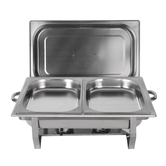 11L Double Tray Buffet Chafing Dish & 2 Piece LMA Serving Spoon Set