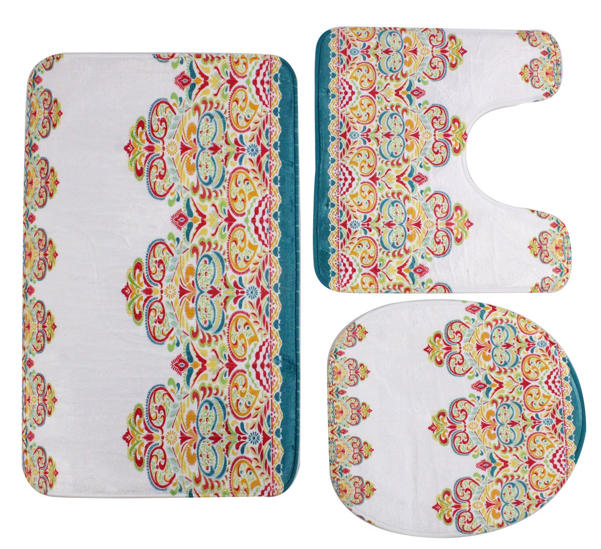 3 Piece 80x50cm Bathroom Mat &Toilet Cover Set - Pattern Print