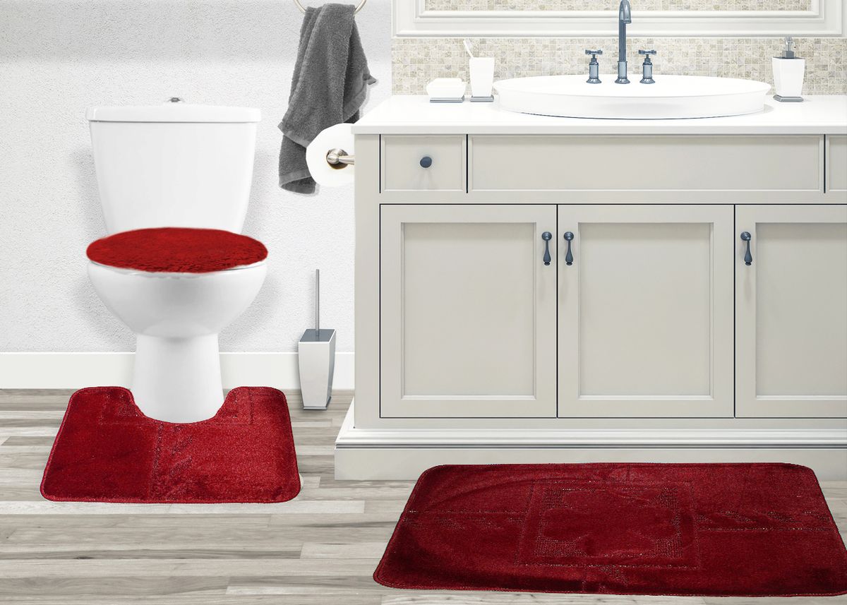 50x80cm 3 Piece Turkish Toilet Cover & Mat Set with PVC Non-Slip Backing