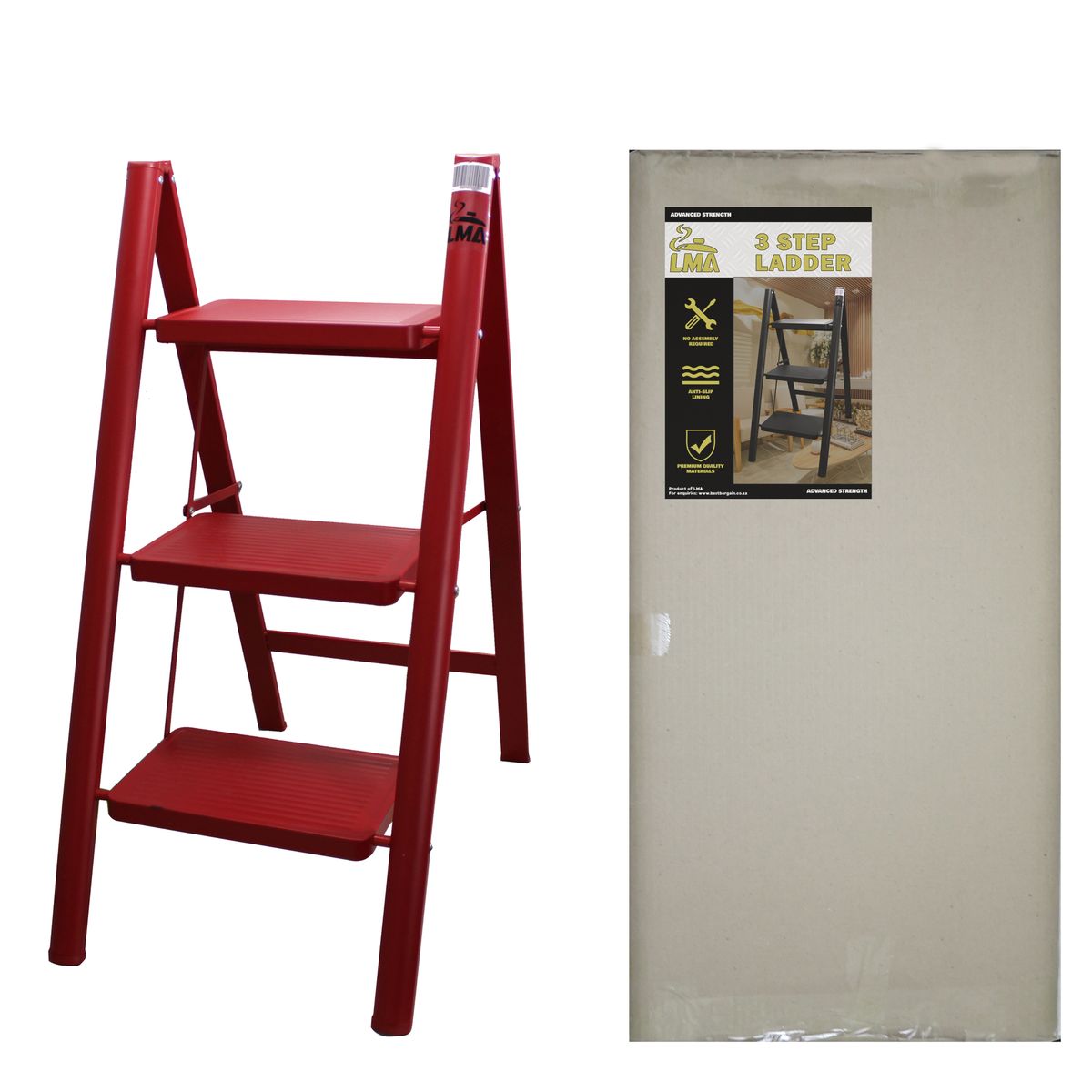 LMA 3 Step Home & Office Steel Folding Ladder - 90Kg Capacity