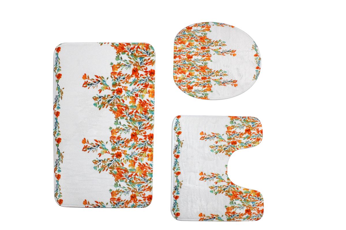 3 Piece 80x50cm Bathroom Mat &Toilet Cover Set - Floral Print