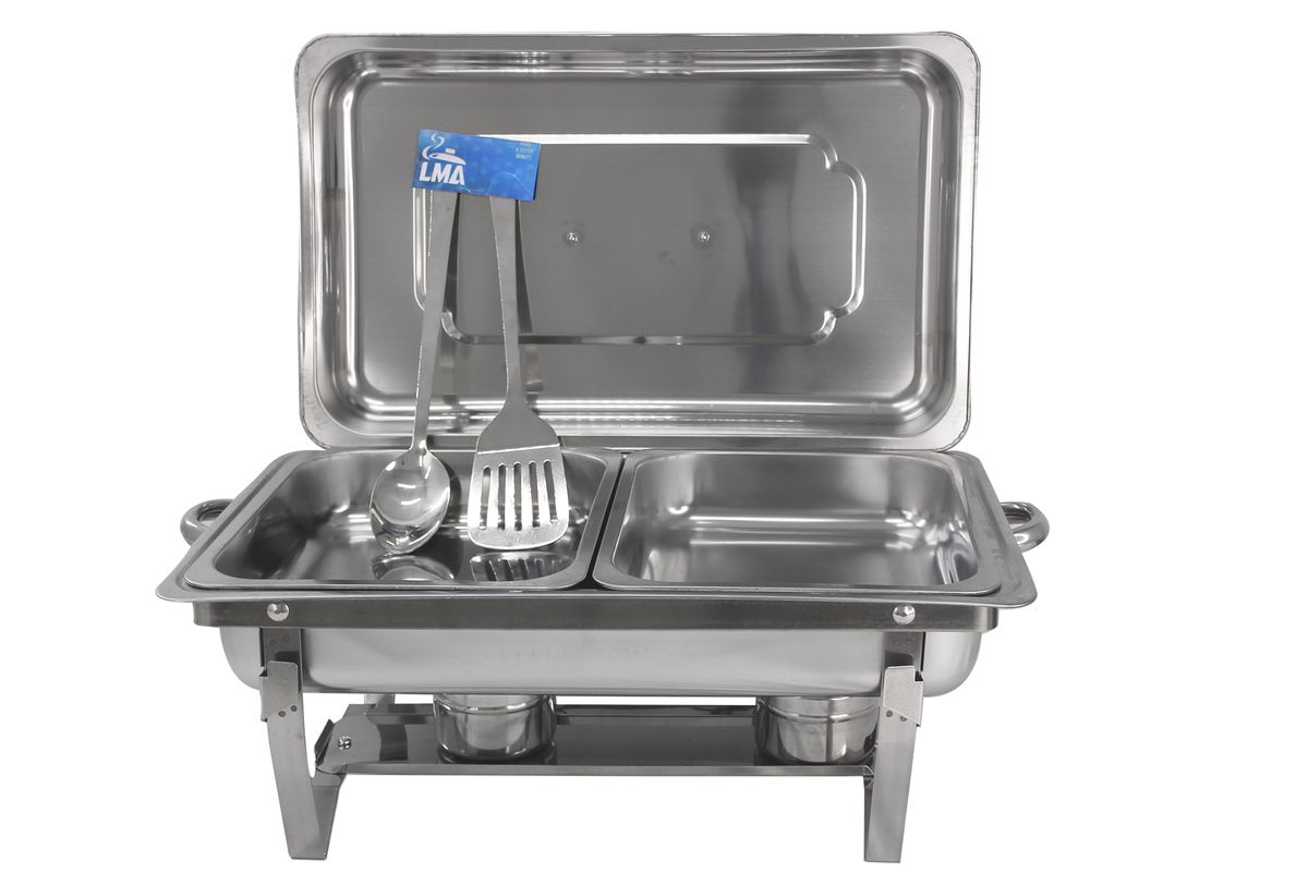 11L Double Tray Buffet Chafing Dish & 2 Piece LMA Serving Spoon Set