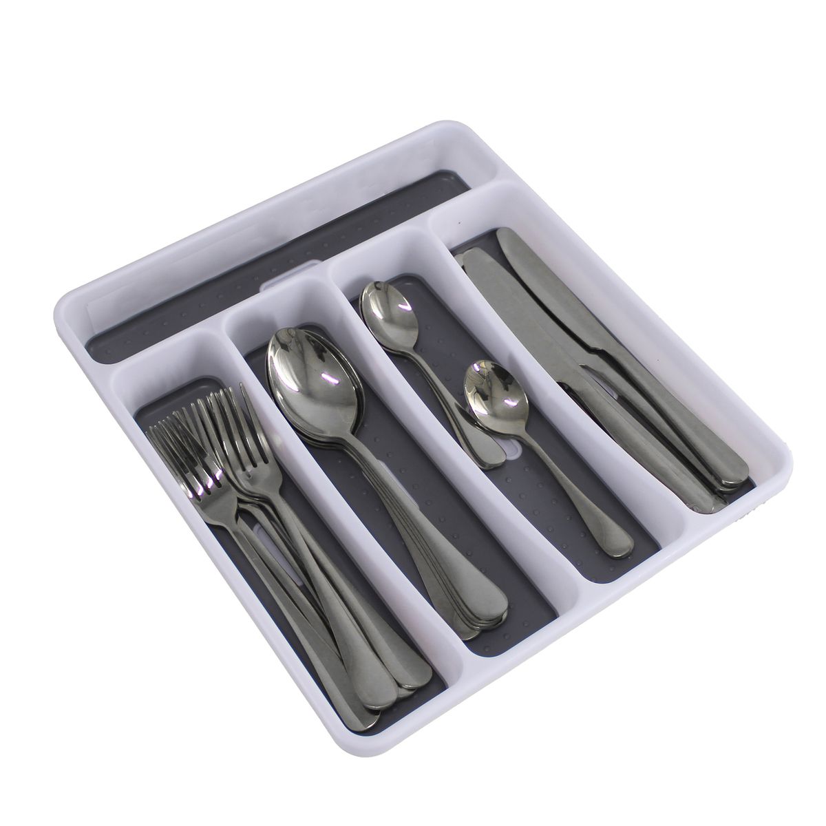 LMA 25 Piece Stainless Steel Cutlery & 5 Compartment Cutlery Organiser Set