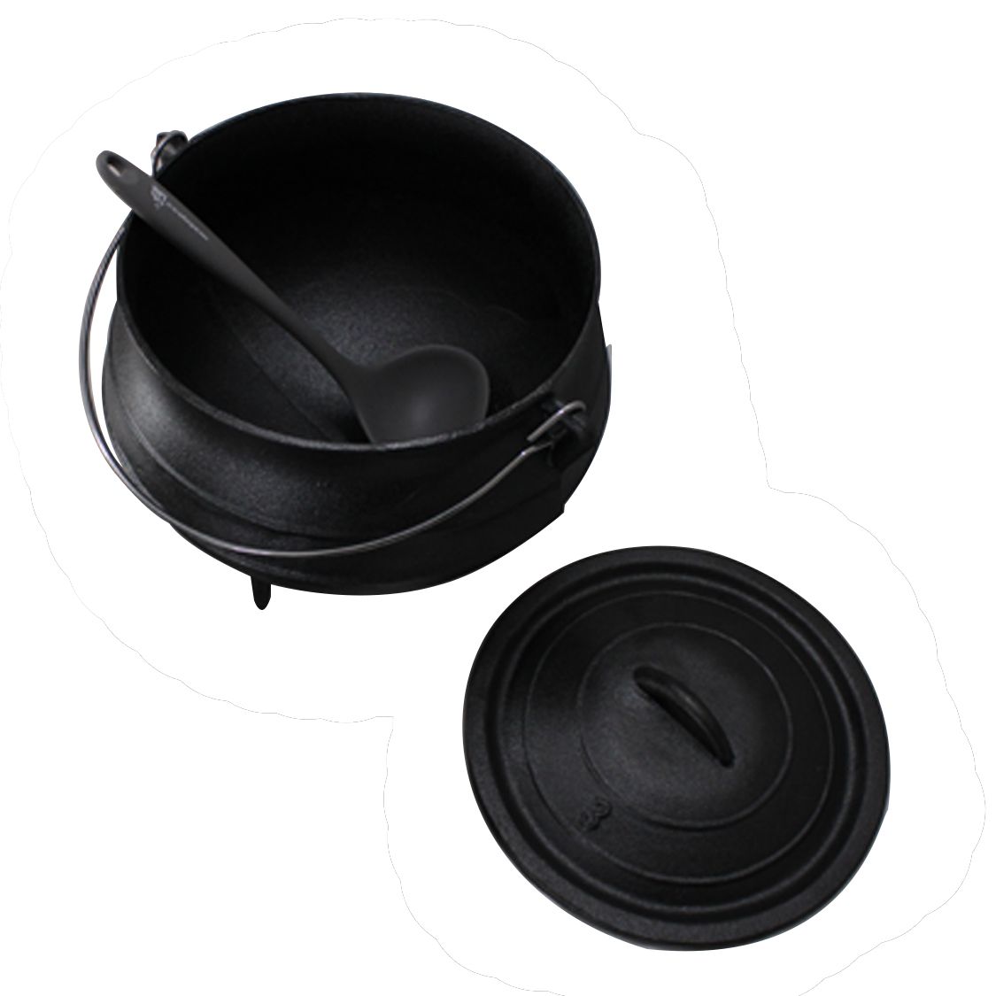 LMA 3-Foot Cast-Iron Potjie Set with Stoneware Bowls & Ladle - Size 3 / 8L