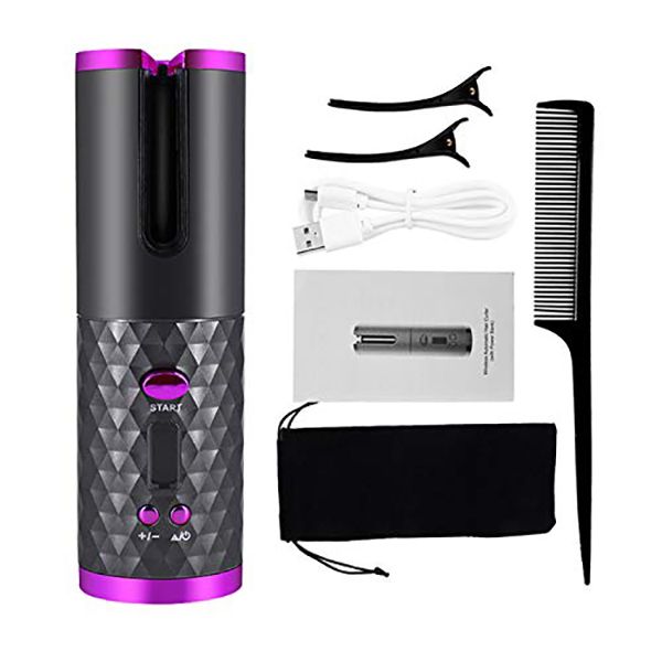 Portable Cordless Self-Rotating Hair Curling Wand and Styling Tool