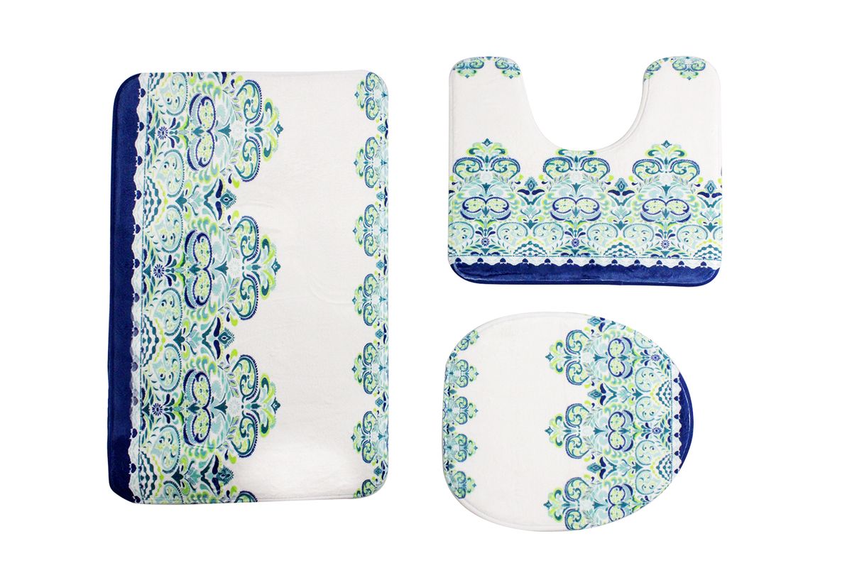 3 Piece 80x50cm Bathroom Mat &Toilet Cover Set - Pattern Print