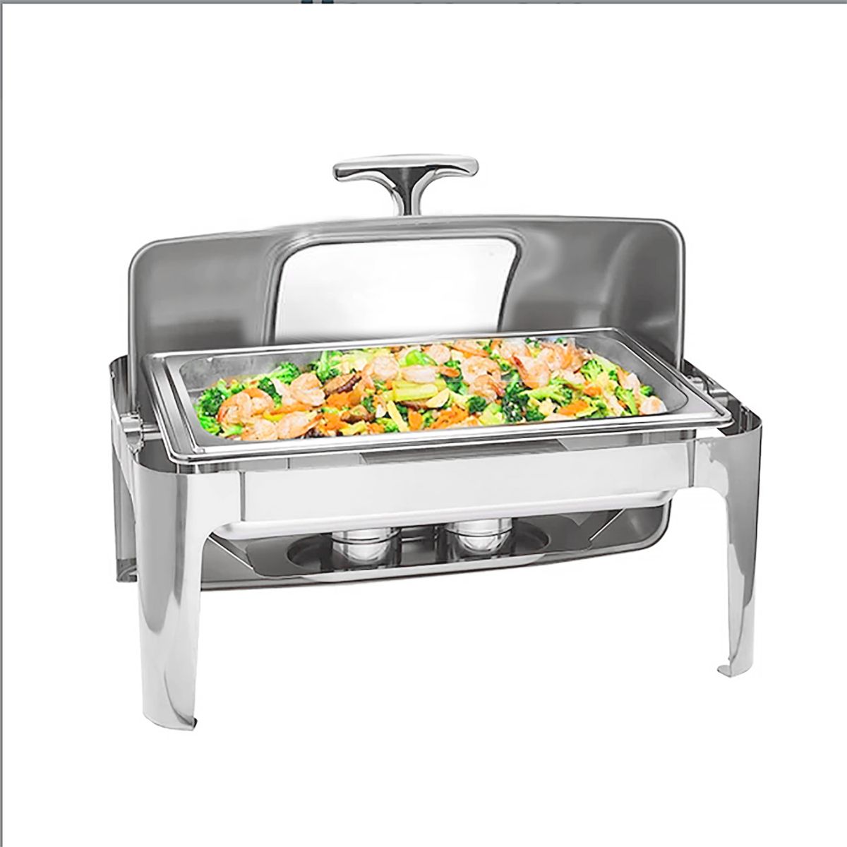 Roll Top Rectangular Chafing Dish with Window and 2 Piece LMA Utensil Set