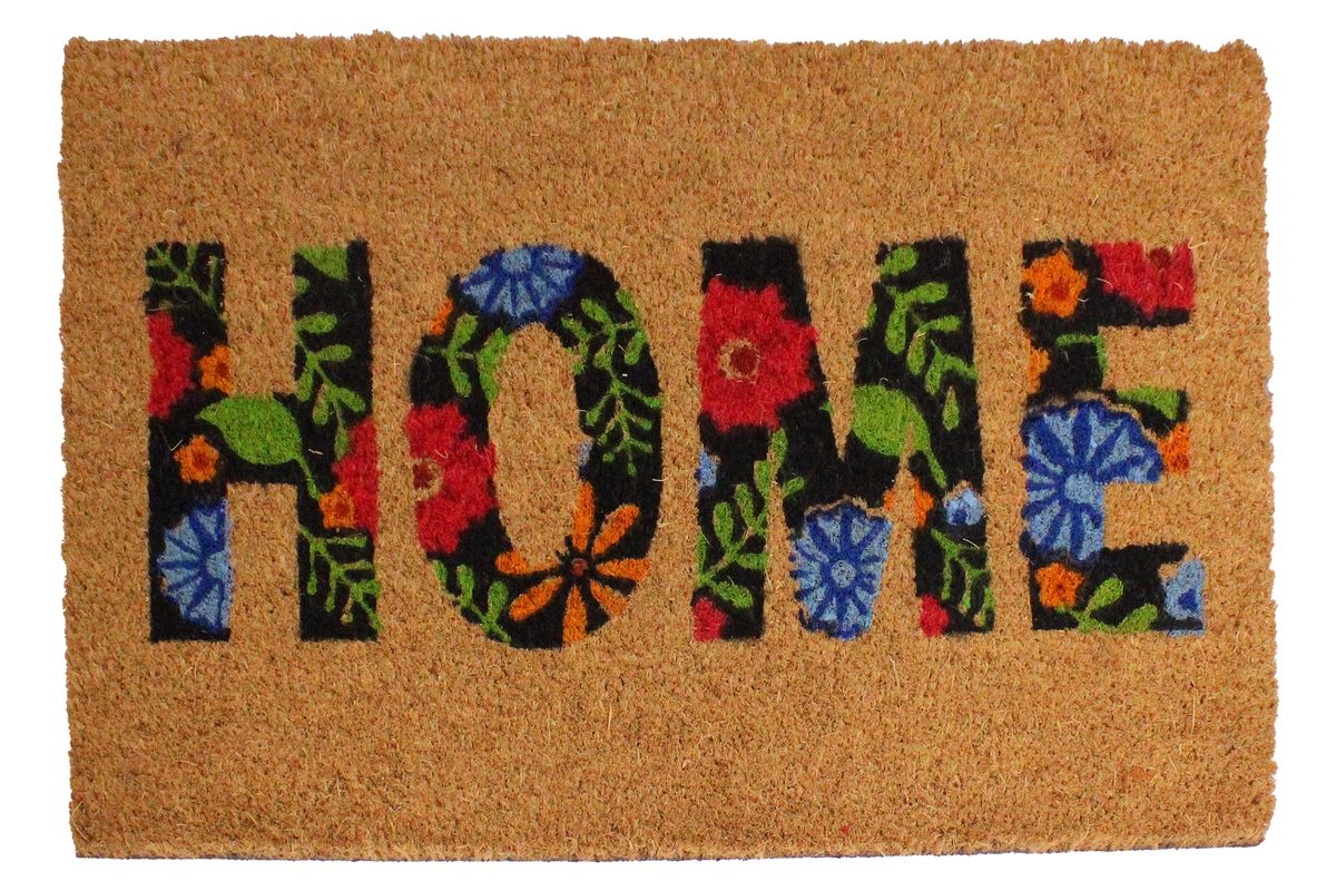 40x60cm Printed Coir Door Mat with Non-Slip Backing - Flower Home